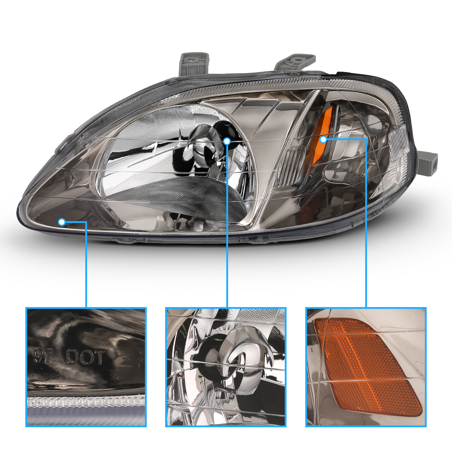 199900 Replacement Gunmetal Headlights for Honda Civic 2/3/4 Door EK